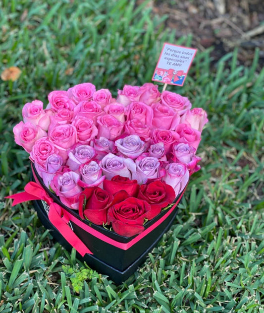 box of 34 multicolored rose hearts